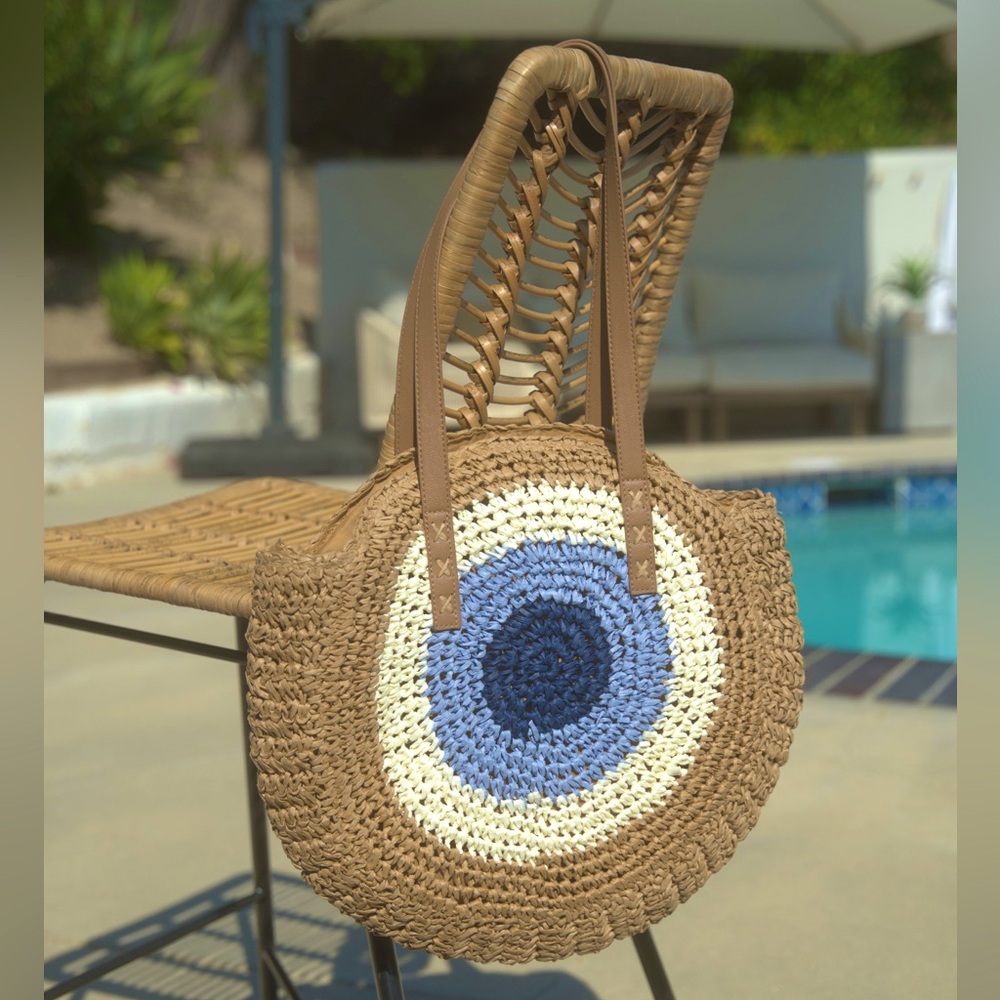 Evil Eye- Straw Woven Shoulder Bag